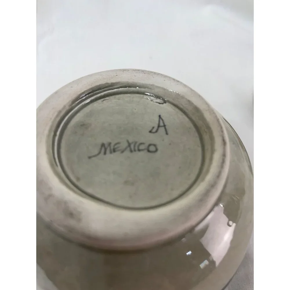 Mexican HandPainted Ceramic Jar w Lid Bird Floral Design Green & Brown Accents